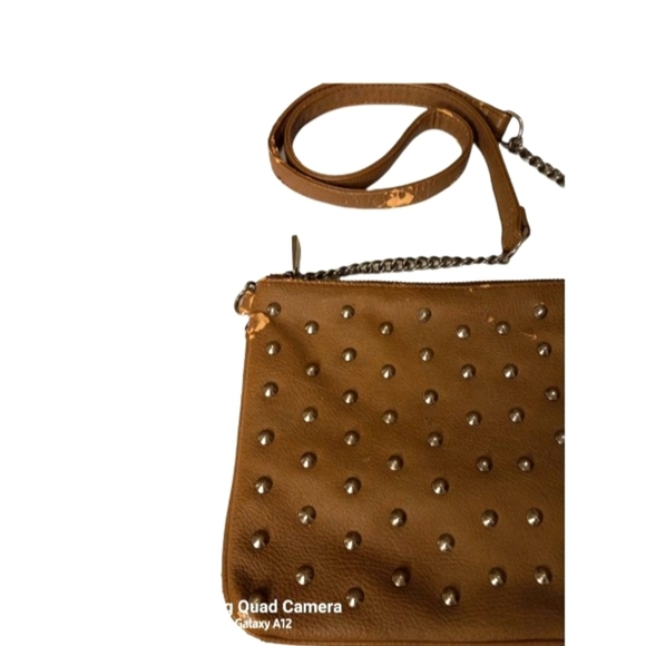 Express women's Purse Faux Leather tan Studded Messenger/Crossbody, Medium. - Picture 9 of 14